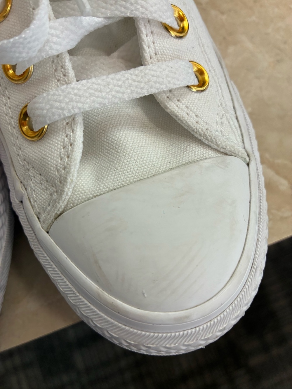 Converse White Low-Top Sneakers with Gold Eyelets - Picture 5 of 9